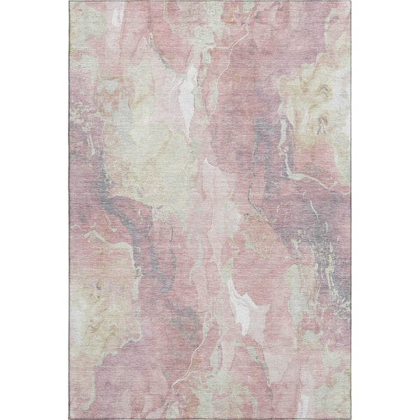 HomeRoots 9' X 12' Stylish Pink and Beige Abstract Washable Area Rug with Stain Resistance and UV Protection 701328