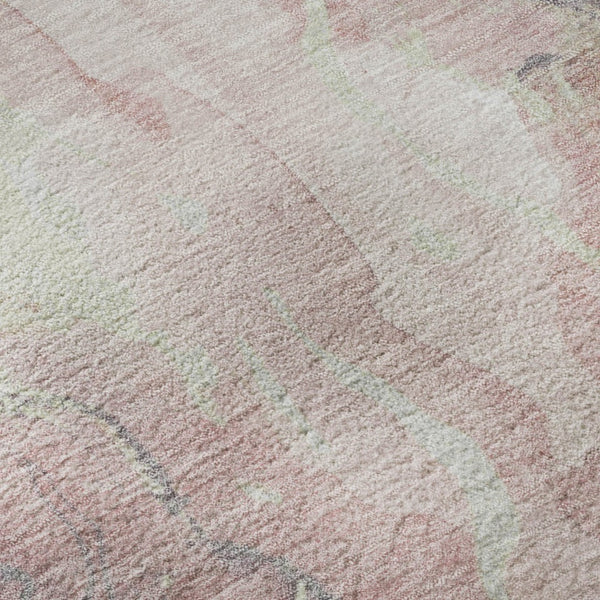 HomeRoots 9' X 12' Stylish Pink and Beige Abstract Washable Area Rug with Stain Resistance and UV Protection 701328