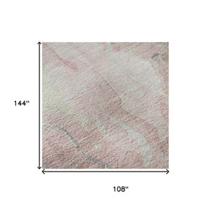 HomeRoots 9' X 12' Stylish Pink and Beige Abstract Washable Area Rug with Stain Resistance and UV Protection 701328