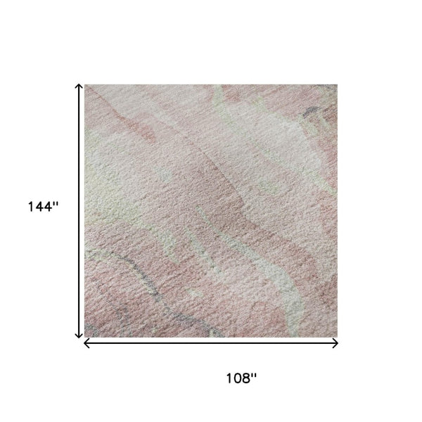 HomeRoots 9' X 12' Stylish Pink and Beige Abstract Washable Area Rug with Stain Resistance and UV Protection 701328