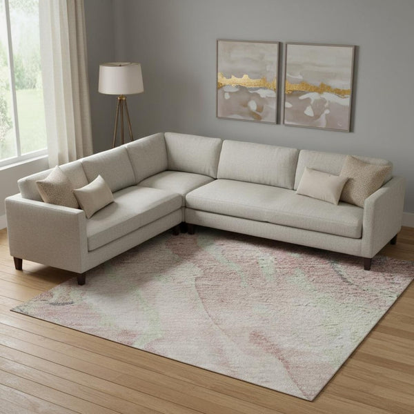 HomeRoots 9' X 12' Stylish Pink and Beige Abstract Washable Area Rug with Stain Resistance and UV Protection 701328