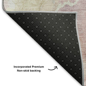 HomeRoots 10' X 14' Pink and Beige Abstract Washable Area Rug with UV Protection for Families and Pets 701329