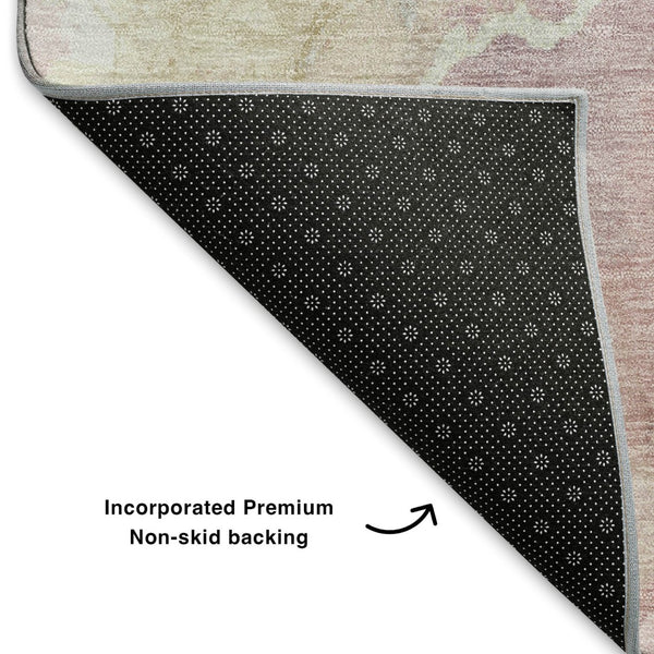 HomeRoots 10' X 14' Pink and Beige Abstract Washable Area Rug with UV Protection for Families and Pets 701329