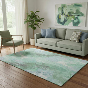 HomeRoots 5' X 8' Pale Aqua Green & Ivory Abstract Washable Area Rug - UV Protected, Modern & Stylish Decor 701331