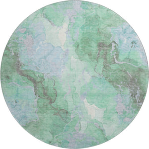 HomeRoots 8' Pale Aqua Green & Ivory Abstract Round Rug - Washable, UV Protected, Stain-Resistant Design! 701332