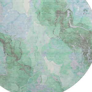 HomeRoots 8' Pale Aqua Green & Ivory Abstract Round Rug - Washable, UV Protected, Stain-Resistant Design! 701332