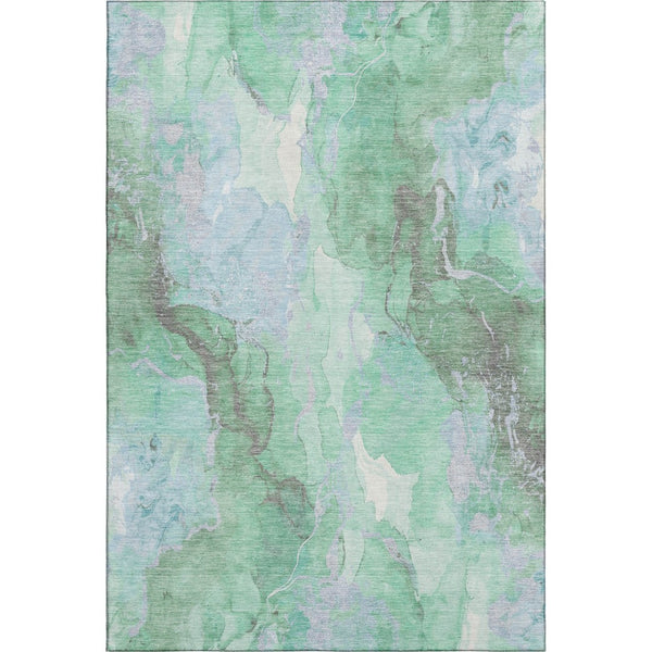 HomeRoots 8' X 10' Modern Pale Aqua Green and Ivory Abstract Area Rug – Washable, UV Protected, Durable Design 701333