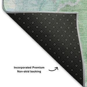 HomeRoots 8' X 10' Modern Pale Aqua Green and Ivory Abstract Area Rug – Washable, UV Protected, Durable Design 701333