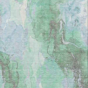 HomeRoots 8' X 10' Modern Pale Aqua Green and Ivory Abstract Area Rug – Washable, UV Protected, Durable Design 701333