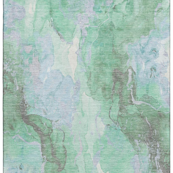 HomeRoots 8' X 10' Modern Pale Aqua Green and Ivory Abstract Area Rug – Washable, UV Protected, Durable Design 701333