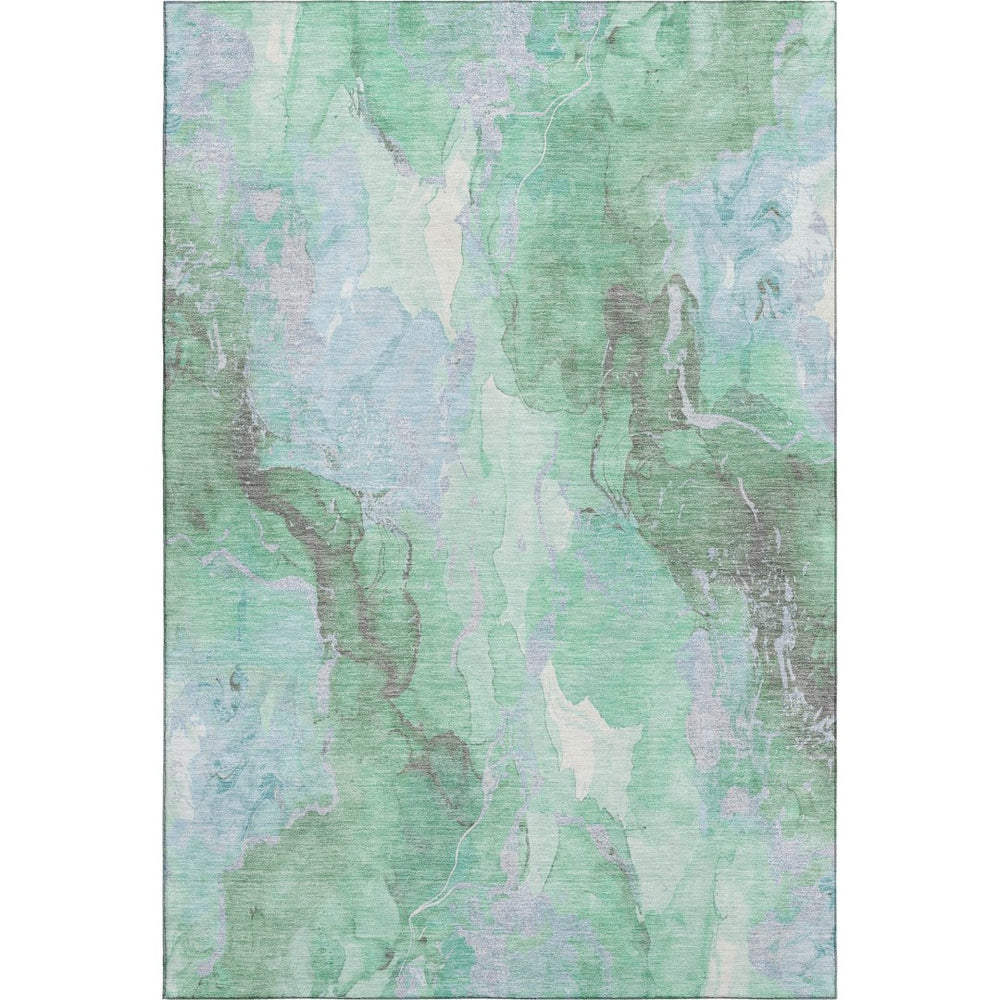 HomeRoots 9' X 12' Washable Pale Aqua Green & Ivory Abstract Area Rug with UV Protection for Modern Spaces 701334