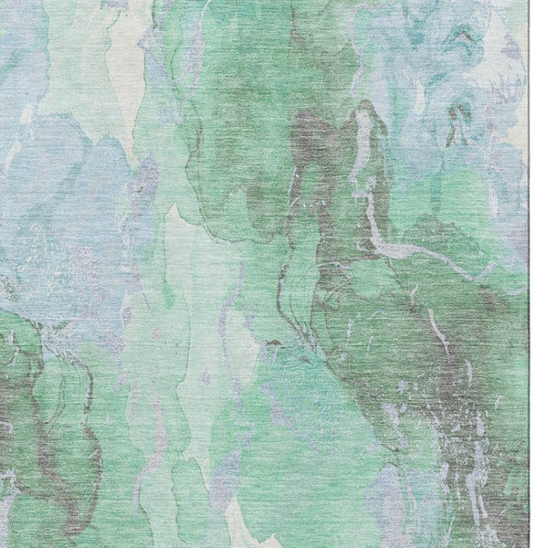 HomeRoots 10' X 14' Pale Aqua Green Ivory Abstract Washable Area Rug - UV Protected, Stylish & Durable Design 701335
