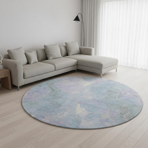 HomeRoots 8' Sky Blue Lavender Abstract Washable Round Rug - UV Protected, Stain Resistant, Ideal for Busy Homes 701338
