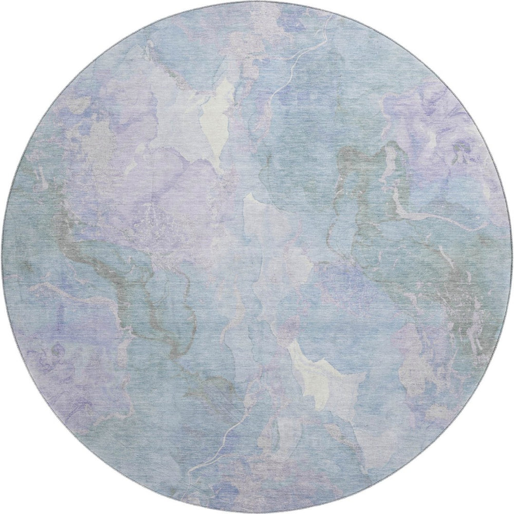 HomeRoots 8' Sky Blue Lavender Abstract Washable Round Rug - UV Protected, Stain Resistant, Ideal for Busy Homes 701338