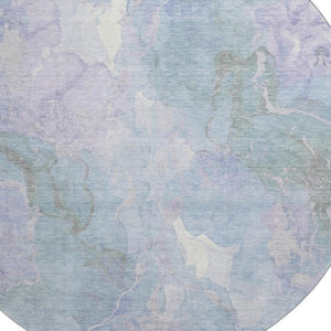 HomeRoots 8' Sky Blue Lavender Abstract Washable Round Rug - UV Protected, Stain Resistant, Ideal for Busy Homes 701338