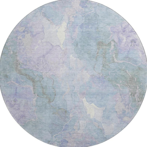 HomeRoots 8' Sky Blue Lavender Abstract Washable Round Rug - UV Protected, Stain Resistant, Ideal for Busy Homes 701338