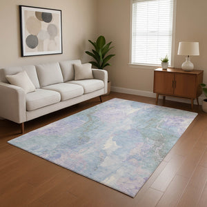 HomeRoots 8' X 10' Stylish Sky Blue, Lavender & Ivory Abstract Washable Area Rug with UV Protection & Durability 701339