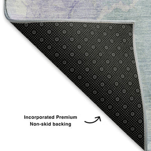 HomeRoots 8' X 10' Stylish Sky Blue, Lavender & Ivory Abstract Washable Area Rug with UV Protection & Durability 701339