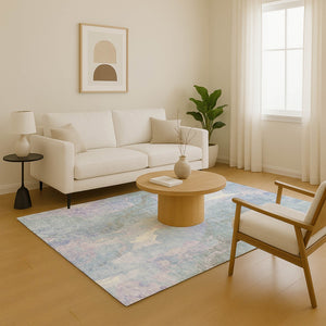 HomeRoots 8' X 10' Stylish Sky Blue, Lavender & Ivory Abstract Washable Area Rug with UV Protection & Durability 701339