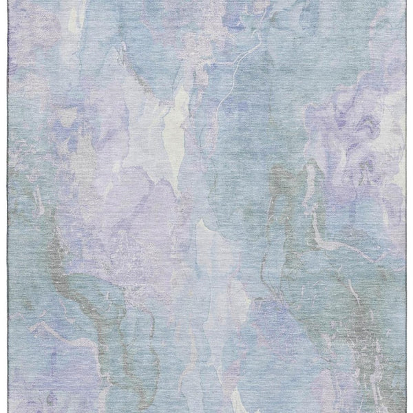 HomeRoots 8' X 10' Stylish Sky Blue, Lavender & Ivory Abstract Washable Area Rug with UV Protection & Durability 701339