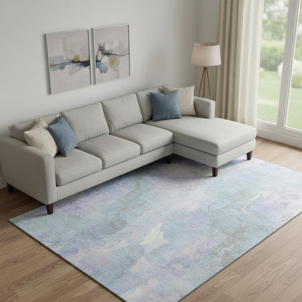 HomeRoots 9' X 12' Sky Blue Lavender Abstract Washable Area Rug - Durable, Stain-Resistant with UV Defense 701340