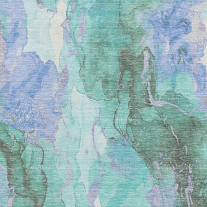 HomeRoots 5' x 8' Washable Teal Lavender Ivory Abstract Area Rug with UV Protection for Modern Homes 701343
