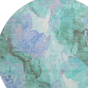 HomeRoots 8' Teal Lavender Ivory Abstract Washable Round Rug - Durable, Stylish, UV-Protected for Any Space 701344