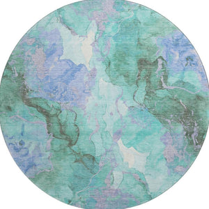 HomeRoots 8' Teal Lavender Ivory Abstract Washable Round Rug - Durable, Stylish, UV-Protected for Any Space 701344