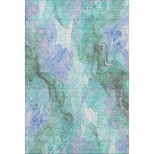 HomeRoots 8' X 10' Modern Teal Lavender Ivory Abstract Area Rug - Washable, UV Protected, Perfect for Homes! 701345