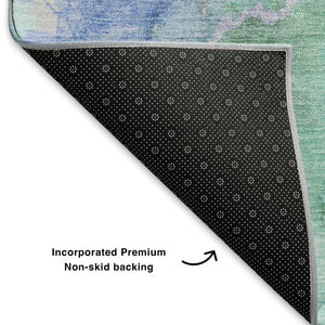 HomeRoots 8' X 10' Modern Teal Lavender Ivory Abstract Area Rug - Washable, UV Protected, Perfect for Homes! 701345