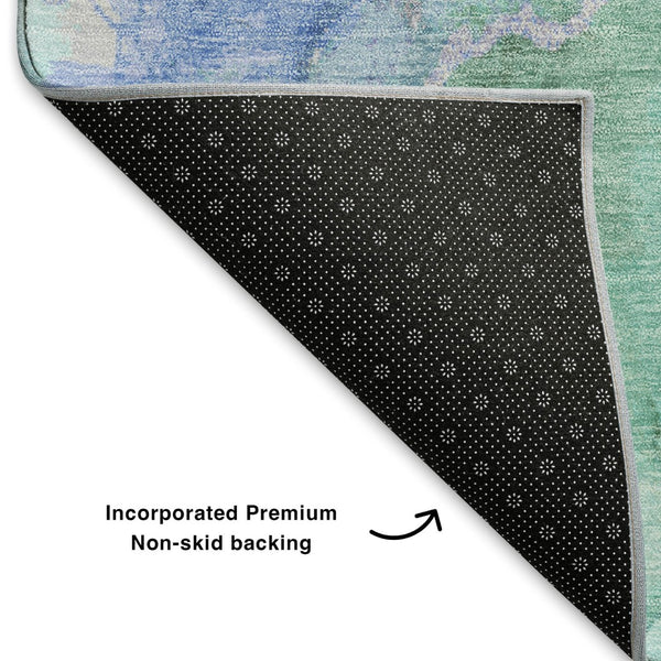 HomeRoots 8' X 10' Modern Teal Lavender Ivory Abstract Area Rug - Washable, UV Protected, Perfect for Homes! 701345