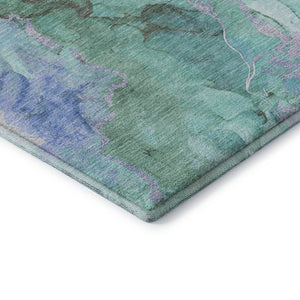 HomeRoots 8' X 10' Modern Teal Lavender Ivory Abstract Area Rug - Washable, UV Protected, Perfect for Homes! 701345