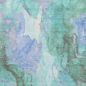 HomeRoots 8' X 10' Modern Teal Lavender Ivory Abstract Area Rug - Washable, UV Protected, Perfect for Homes! 701345