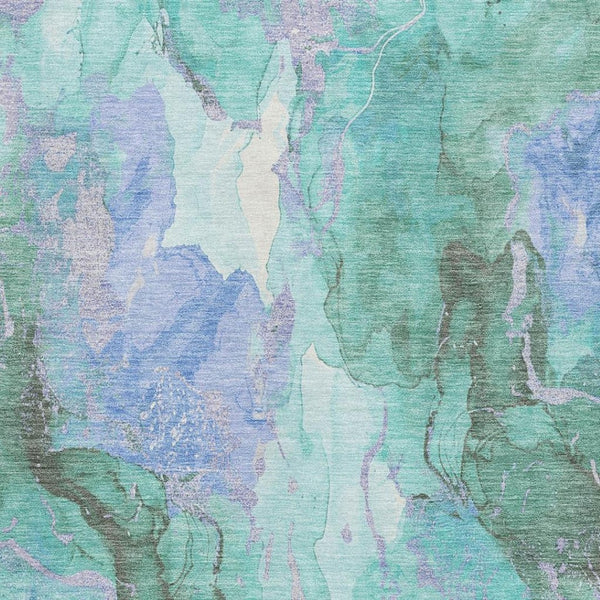 HomeRoots 8' X 10' Modern Teal Lavender Ivory Abstract Area Rug - Washable, UV Protected, Perfect for Homes! 701345