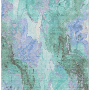 HomeRoots 8' X 10' Modern Teal Lavender Ivory Abstract Area Rug - Washable, UV Protected, Perfect for Homes! 701345