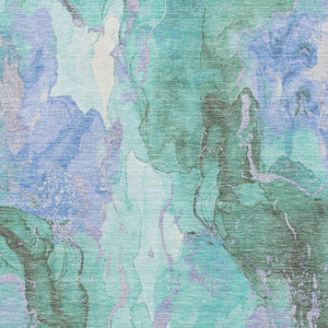 HomeRoots 9' X 12' Teal Lavender and Ivory Abstract Area Rug - Washable, UV-Protected, Durable & Stylish Design 701346