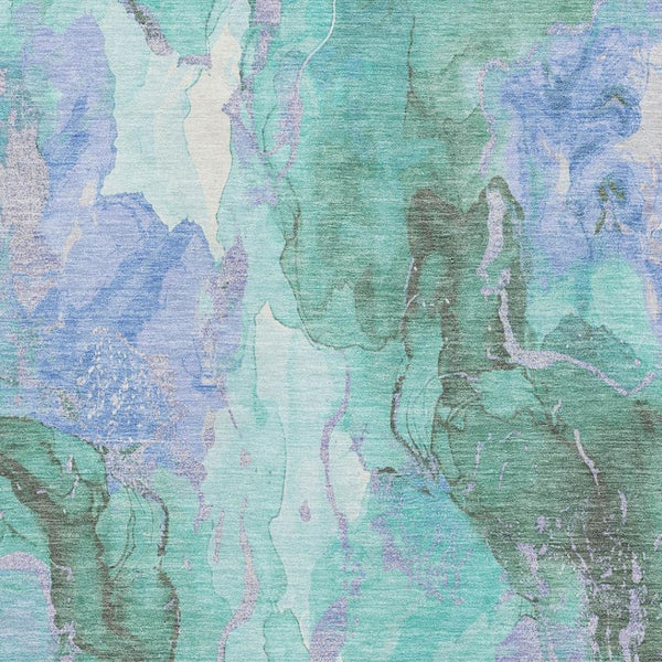 HomeRoots 9' X 12' Teal Lavender and Ivory Abstract Area Rug - Washable, UV-Protected, Durable & Stylish Design 701346