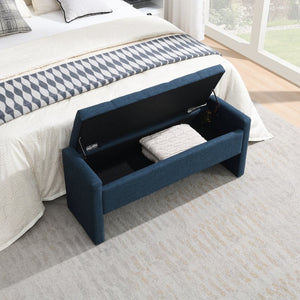 English Elm Modern Linen Upholstered Storage Bench Tufted Seat Organizer for Bedroom Entryway Navy Blue W2671P429583