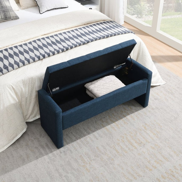 English Elm Modern Linen Upholstered Storage Bench Tufted Seat Organizer for Bedroom Entryway Navy Blue W2671P429583