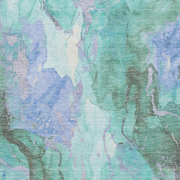 HomeRoots 10' X 14' Washable Contemporary Teal Lavender Ivory Area Rug with UV Protection & Easy Care 701347