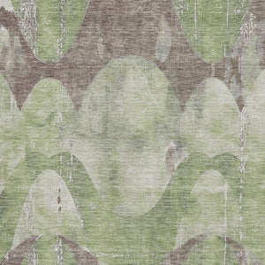HomeRoots 5' X 8' Modern Artichoke Green & Taupe Abstract Washable Area Rug with UV Protection for Homes 701349
