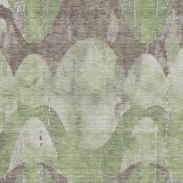 HomeRoots 5' X 8' Modern Artichoke Green & Taupe Abstract Washable Area Rug with UV Protection for Homes 701349