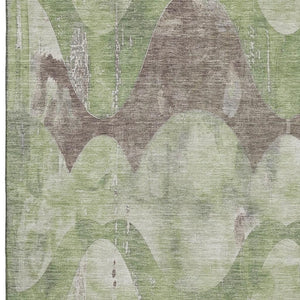 HomeRoots 8' X 10' Artichoke Green & Taupe Abstract Washable Area Rug with UV Protection for Modern Homes 701351
