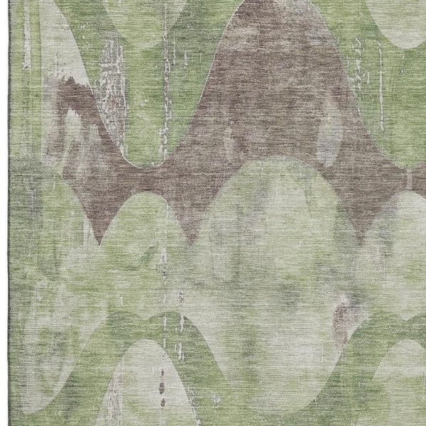 HomeRoots 8' X 10' Artichoke Green & Taupe Abstract Washable Area Rug with UV Protection for Modern Homes 701351