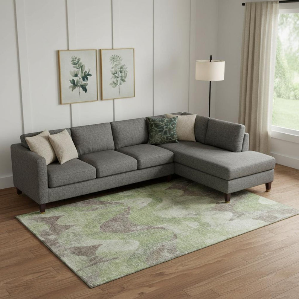 HomeRoots 9' X 12' Artichoke Green Abstract Area Rug - Washable, UV Protected, Soft & Durable for Every Home! 701352