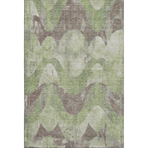 HomeRoots 10' X 14' Artichoke Green & Taupe Abstract Washable Area Rug - Durable, UV Protected & Stylish Comfort 701353