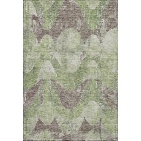 HomeRoots 10' X 14' Artichoke Green & Taupe Abstract Washable Area Rug - Durable, UV Protected & Stylish Comfort 701353