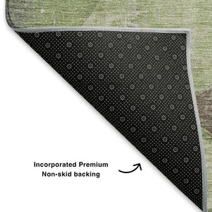 HomeRoots 10' X 14' Artichoke Green & Taupe Abstract Washable Area Rug - Durable, UV Protected & Stylish Comfort 701353