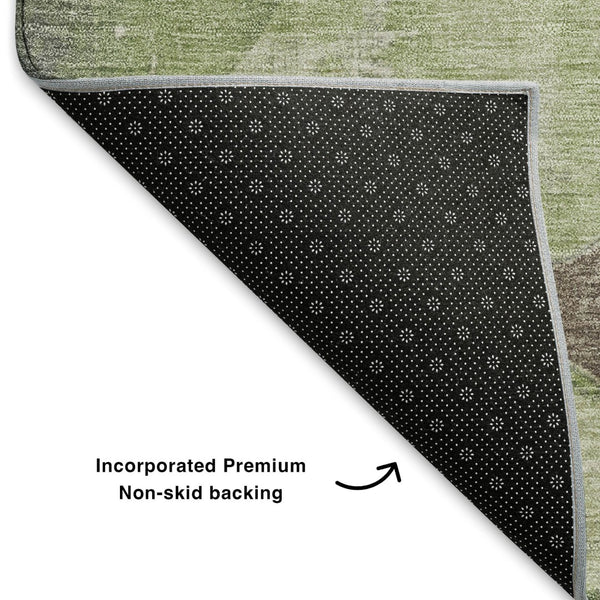 HomeRoots 10' X 14' Artichoke Green & Taupe Abstract Washable Area Rug - Durable, UV Protected & Stylish Comfort 701353