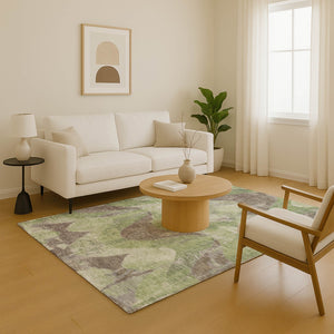 HomeRoots 10' X 14' Artichoke Green & Taupe Abstract Washable Area Rug - Durable, UV Protected & Stylish Comfort 701353